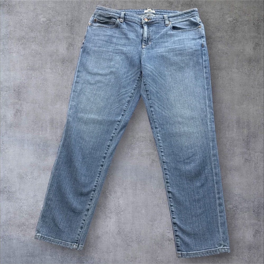 Eileen Fisher Straight Leg Jeans Womens 12 Blue Organic Cotton Stretch Denim